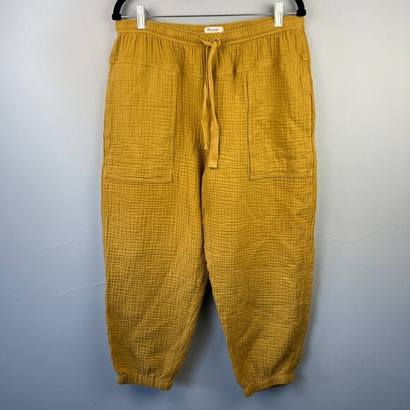 Madewell Lightspun Pull-On Mid-Rise Joggers Size L Crinkle Waffle Earthen Gold - Picture 4 of 11
